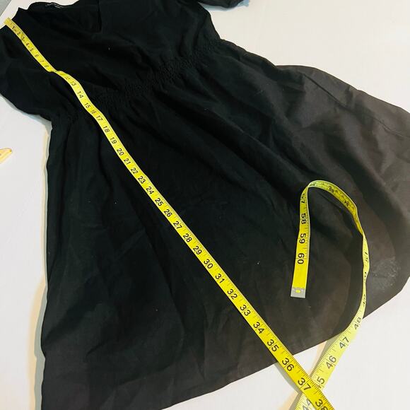 Saks Fifth Avenue Linen Blend V Neck Short Sleeve Dress Size S Small Black - Picture 7 of 8